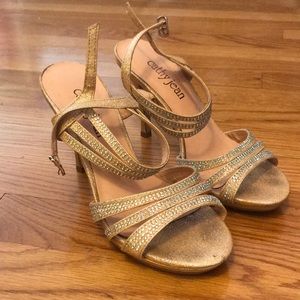 Cathy Jean Champagne Rhinestone Strappy Heels